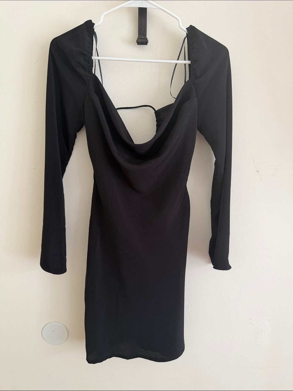 Fashion Nova Black Draped Cowl Long Sleeve Dress